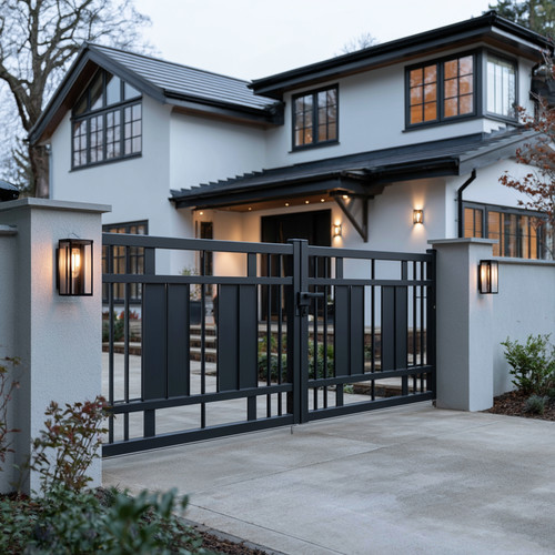 Black metal double driveway - double,